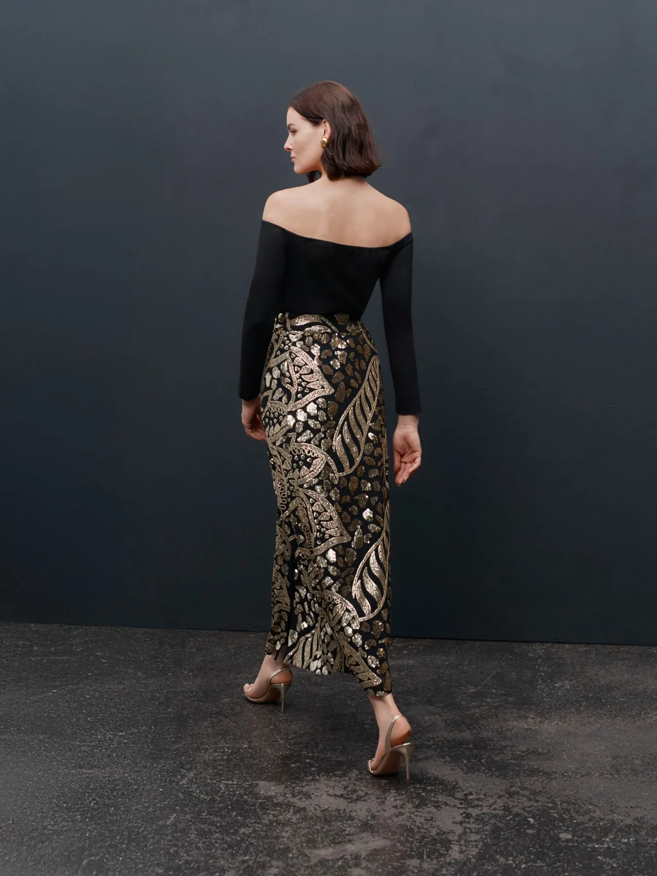 Gold Sequin Wrap Skirt