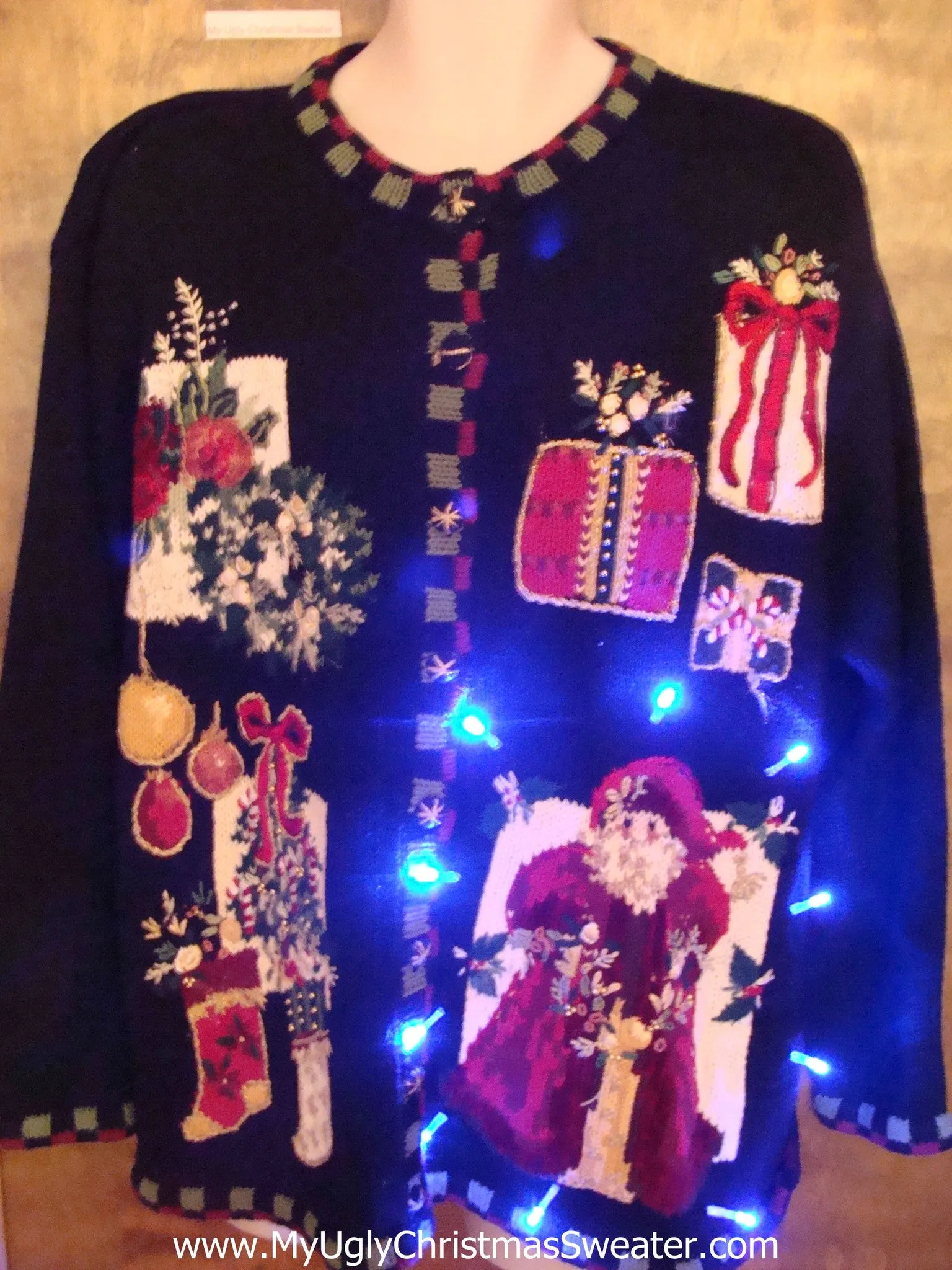 Horrible Fancy Santa 80s Tacky Xmas Sweater with Lights