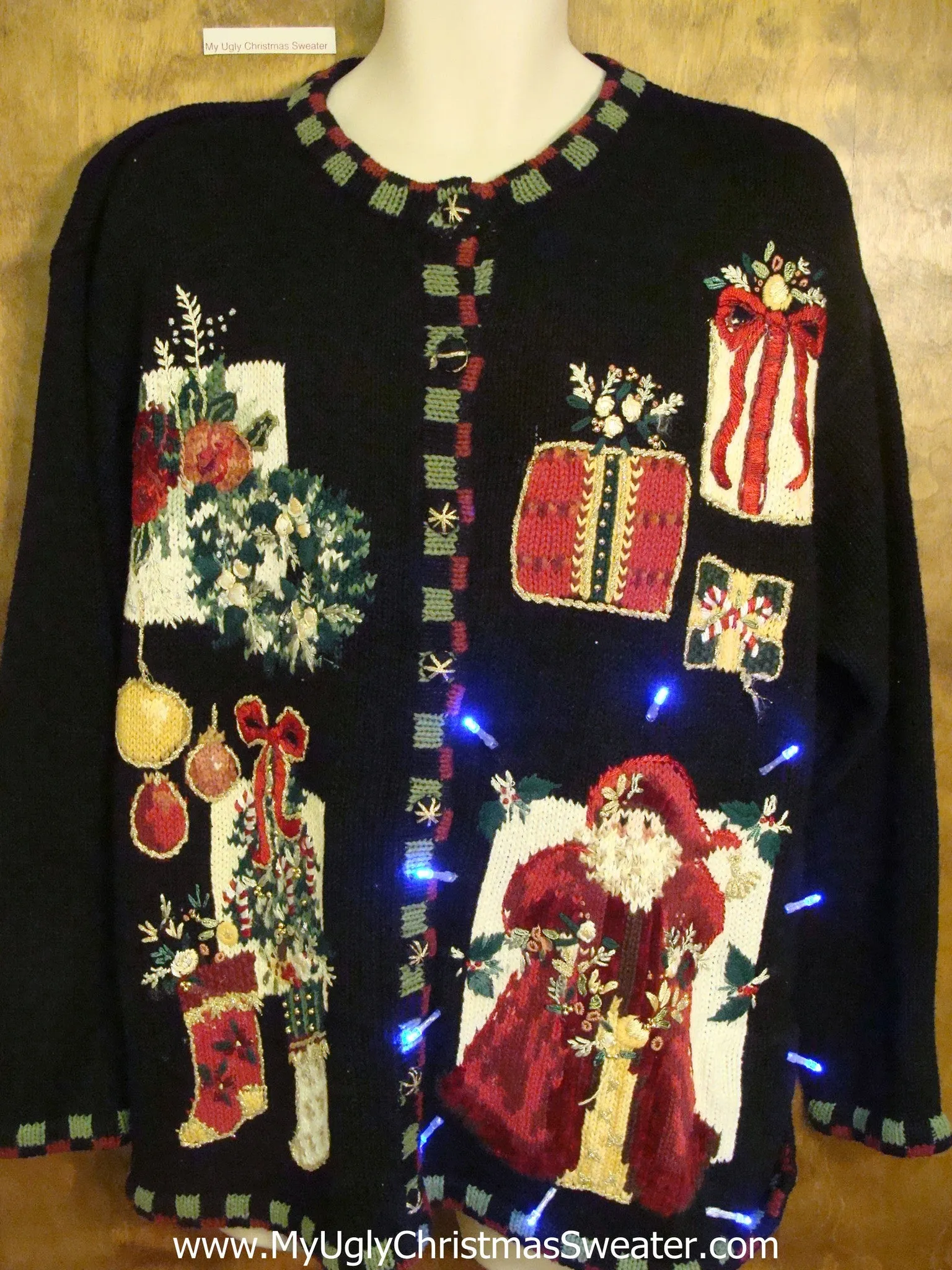 Horrible Fancy Santa 80s Tacky Xmas Sweater with Lights