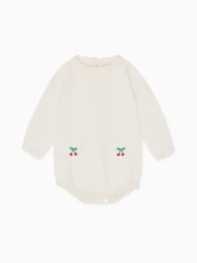 Ivory Cereza Cotton Baby Girl Knitted Romper