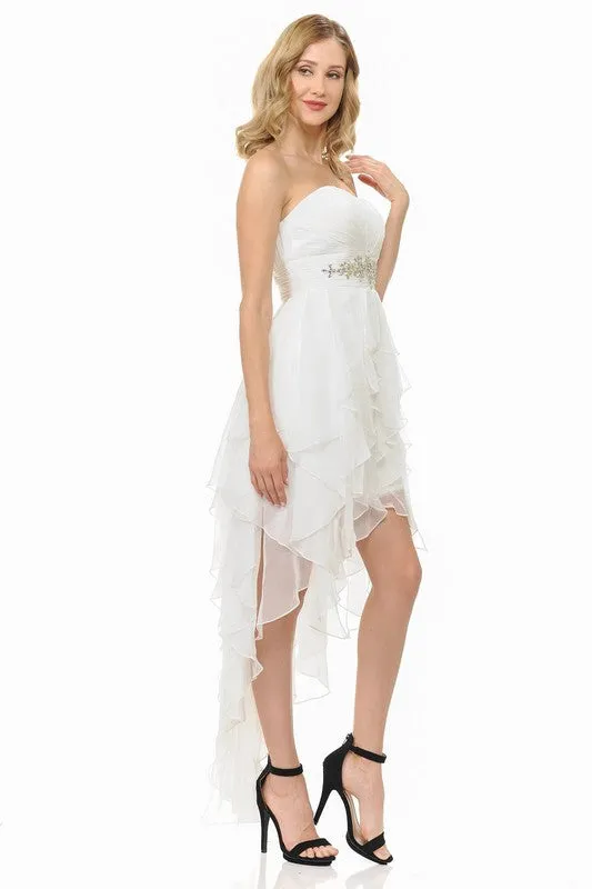 Ivory High Low Prom Dress