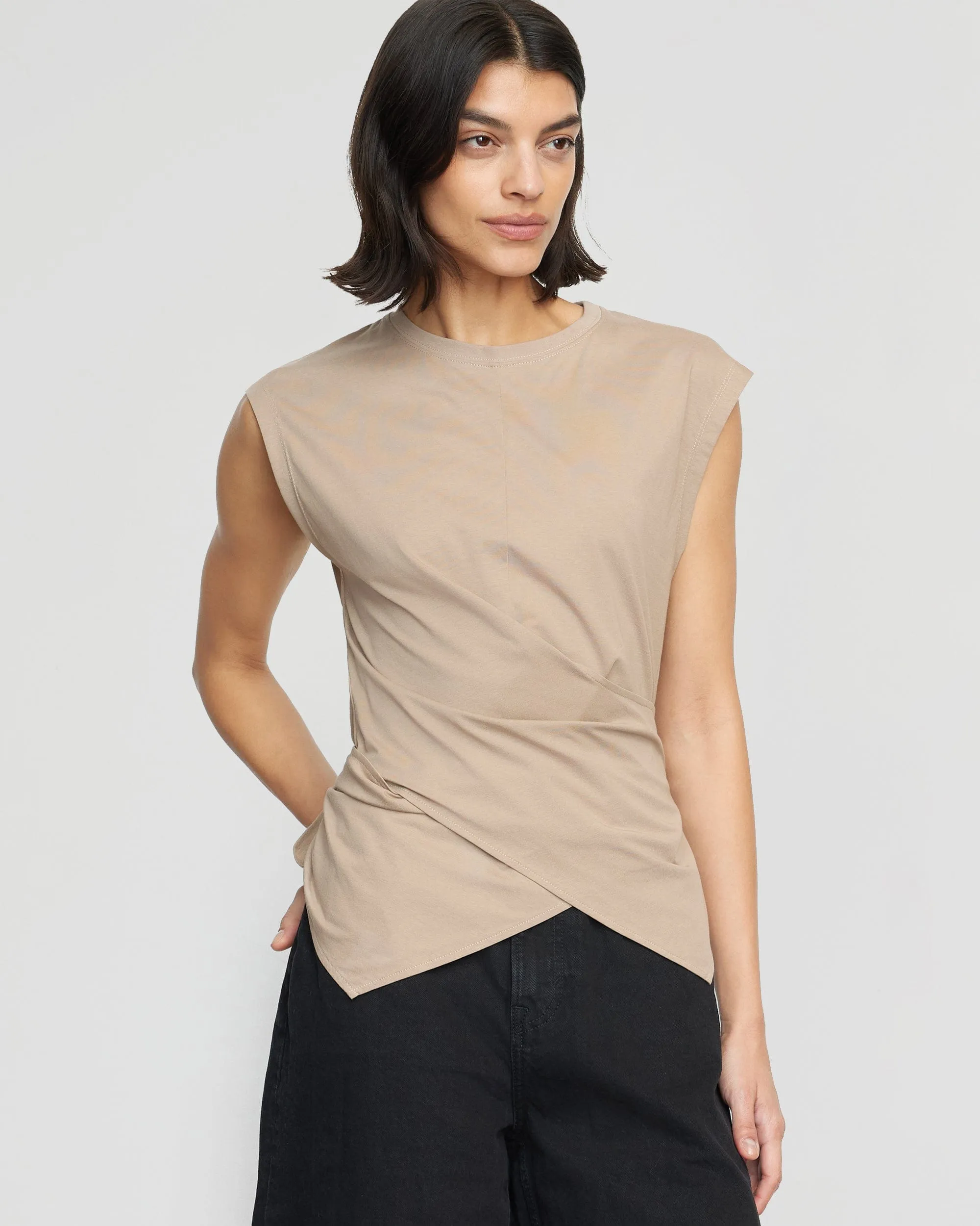 Janae Sleeveless Wrap Jersey Tee