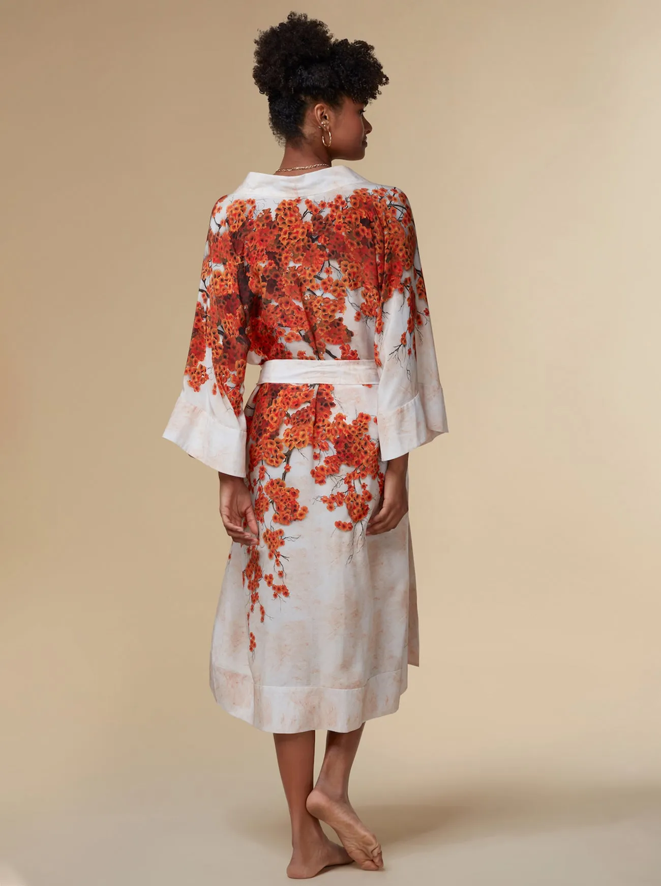 KAYLL Alice Silk Kimono Robe Orange Print