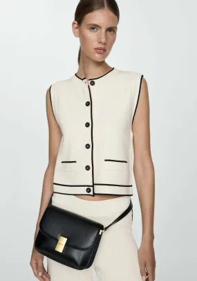 Knitted waistcoat with contrast piping - Light Beige