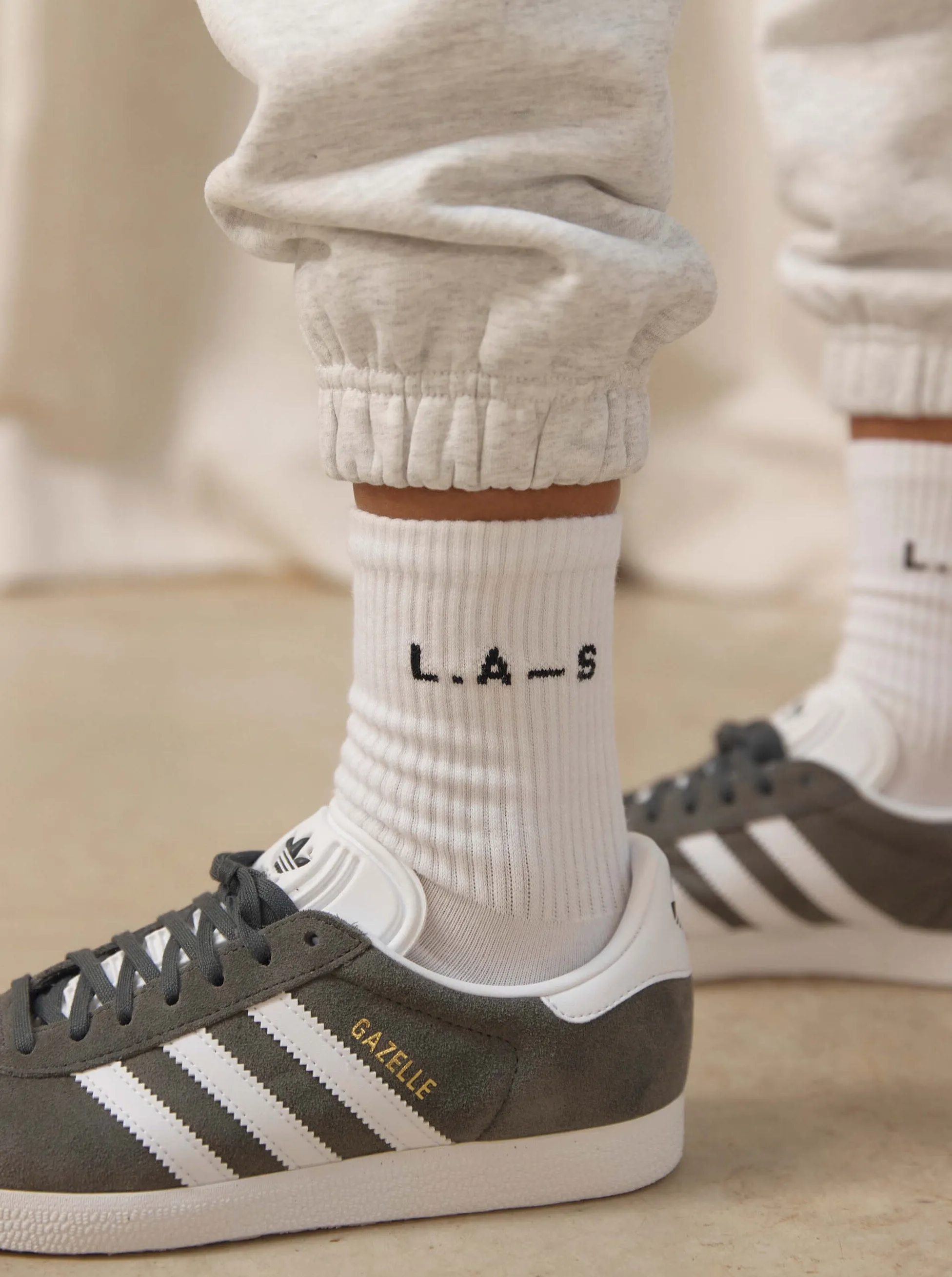 'L.A-S' CREW SOCKS TWINPACK IN WHITE