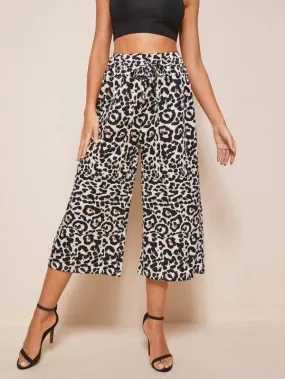 Leopard Print Capris Wide Leg Pants