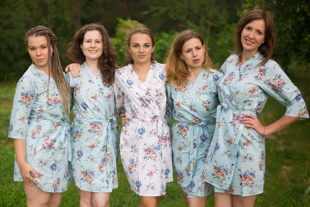 Light Blue Romantic Flowers Pattern Bridesmaids Robes