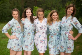 Light Blue Romantic Flowers Pattern Bridesmaids Robes