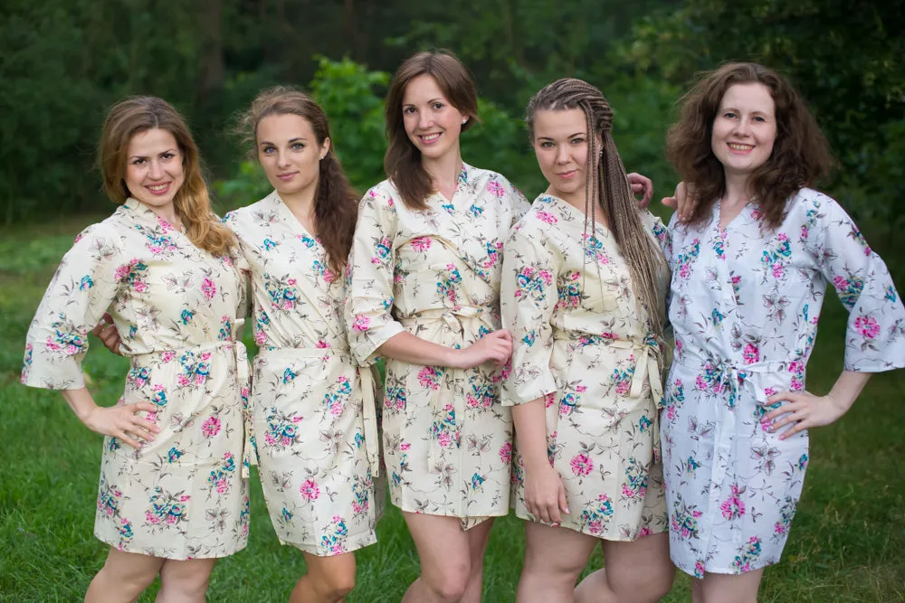 Light Yellow Romantic Flowers Pattern Bridesmaids Robes