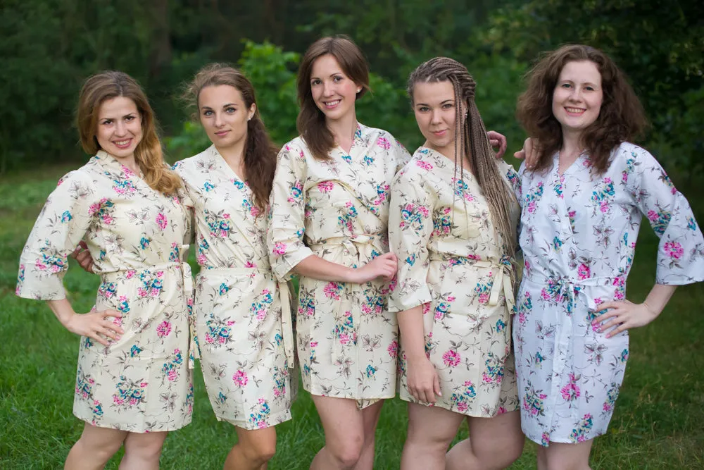 Light Yellow Romantic Flowers Pattern Bridesmaids Robes