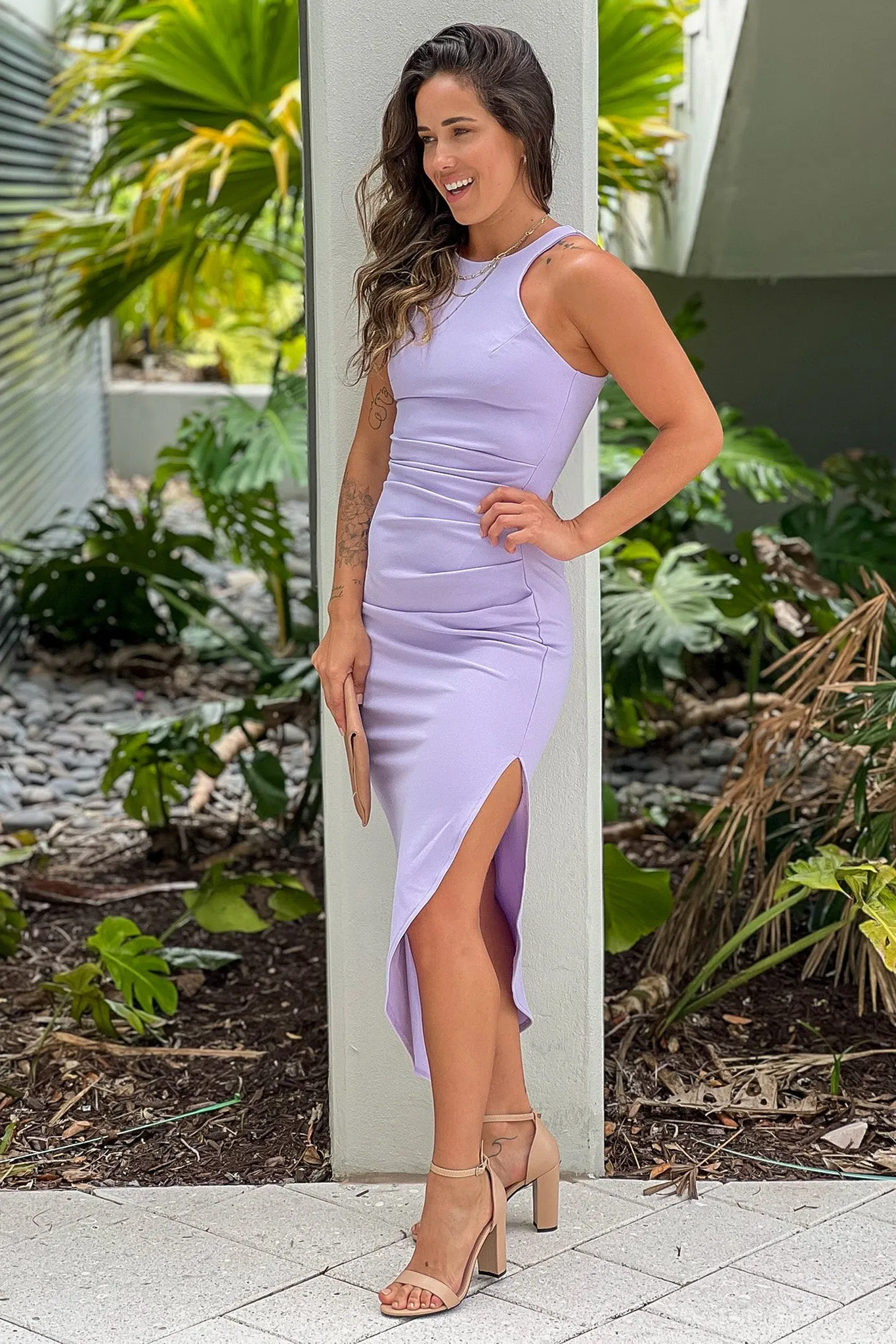 Lilac High Low Dress With Side Slit