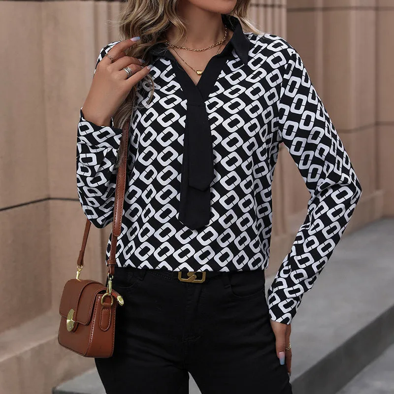 Long Sleeve Chain Print Shirts Wholesale Womens Clothing N3824080900004