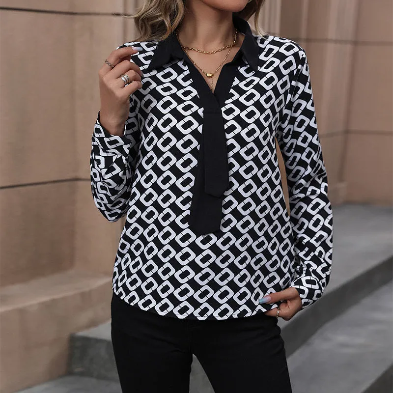 Long Sleeve Chain Print Shirts Wholesale Womens Clothing N3824080900004