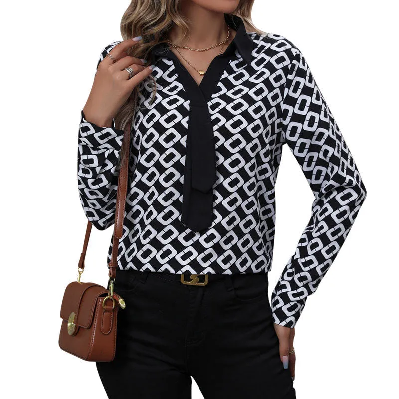 Long Sleeve Chain Print Shirts Wholesale Womens Clothing N3824080900004