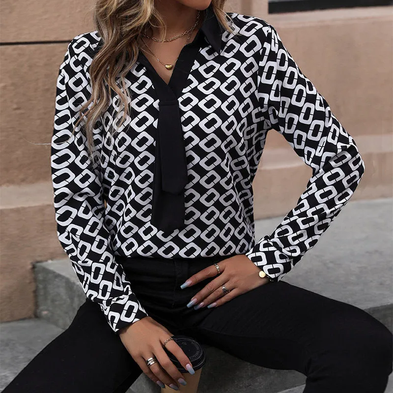 Long Sleeve Chain Print Shirts Wholesale Womens Clothing N3824080900004