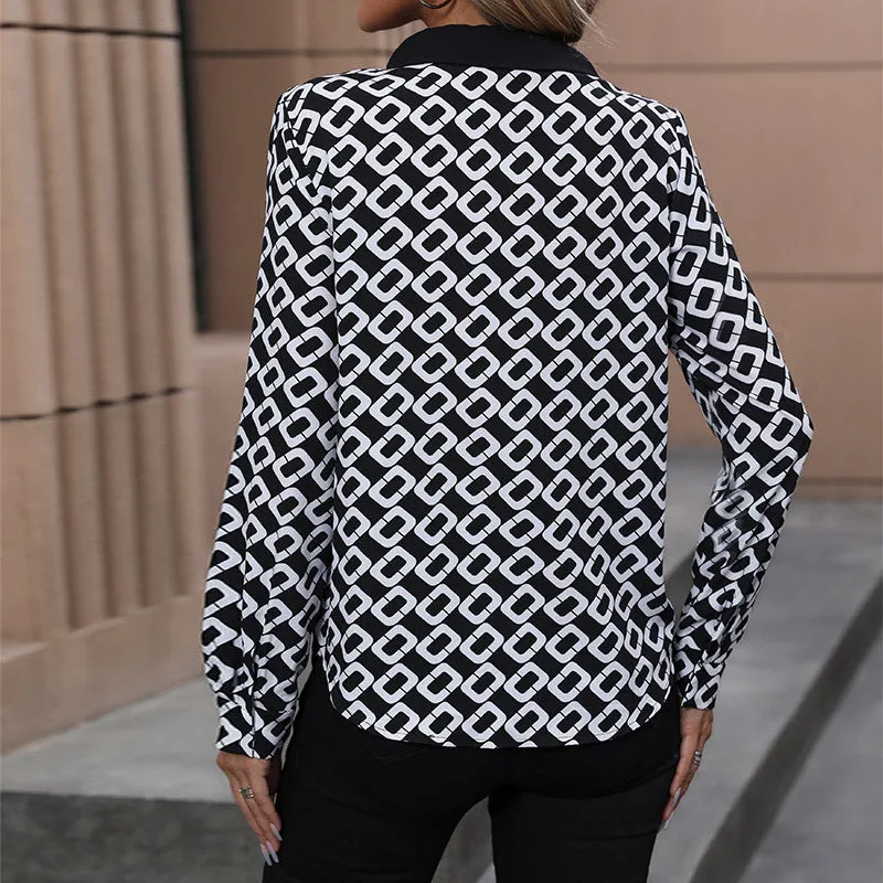 Long Sleeve Chain Print Shirts Wholesale Womens Clothing N3824080900004