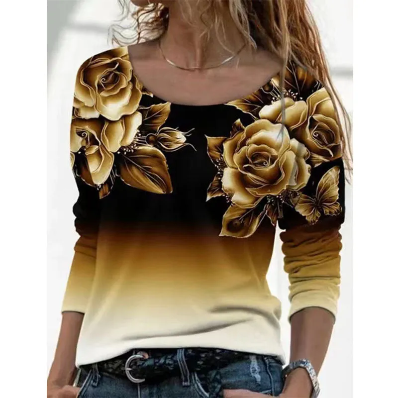 Long Sleeve Pullover Casual Print T-Shirt Top Wholesale Women'S Top