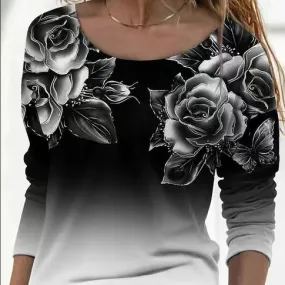 Long Sleeve Pullover Casual Print T-Shirt Top Wholesale Women'S Top