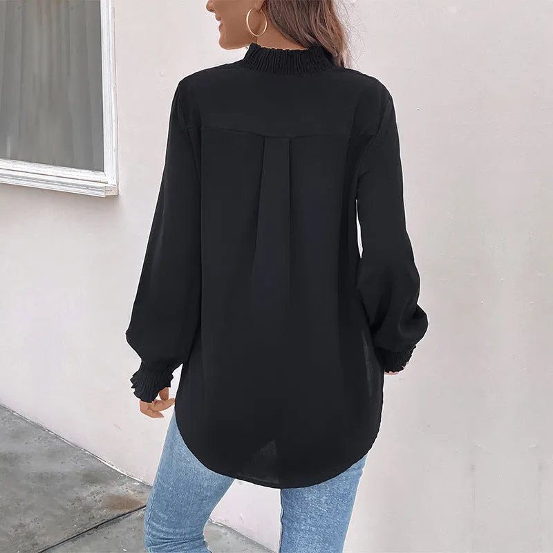 Long Sleeve Solid Color Pullover Black Shirts Wholesale Womens Clothing N3824082900015