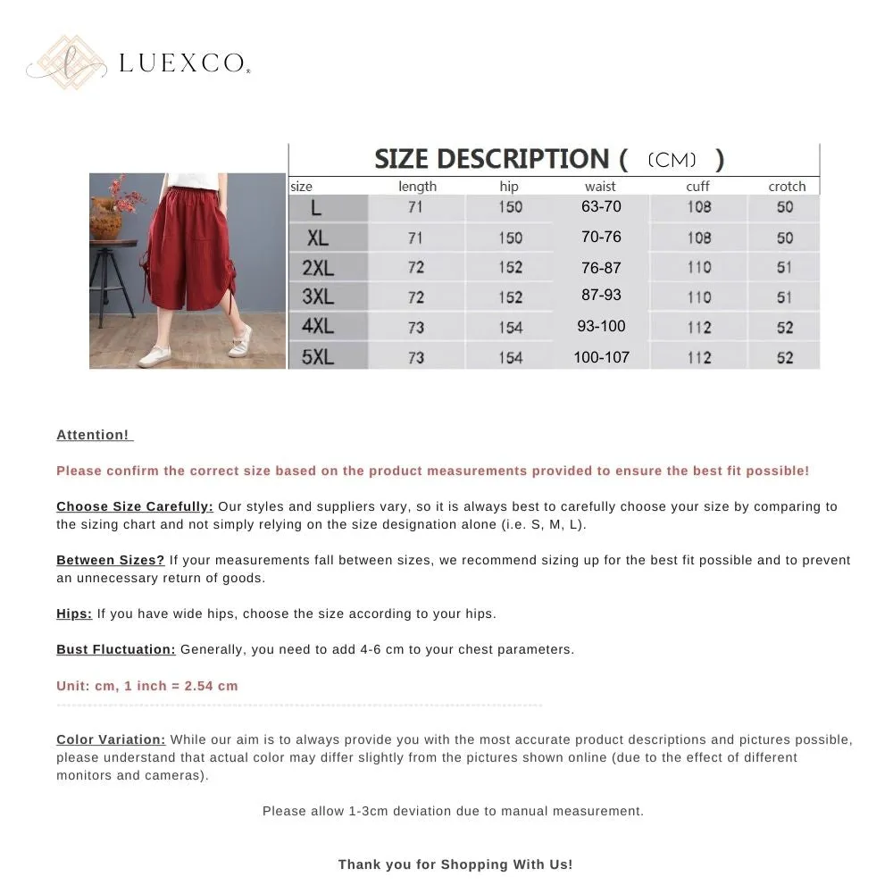 Luexco Women's Elastic Waist Wide-leg Capri Pants