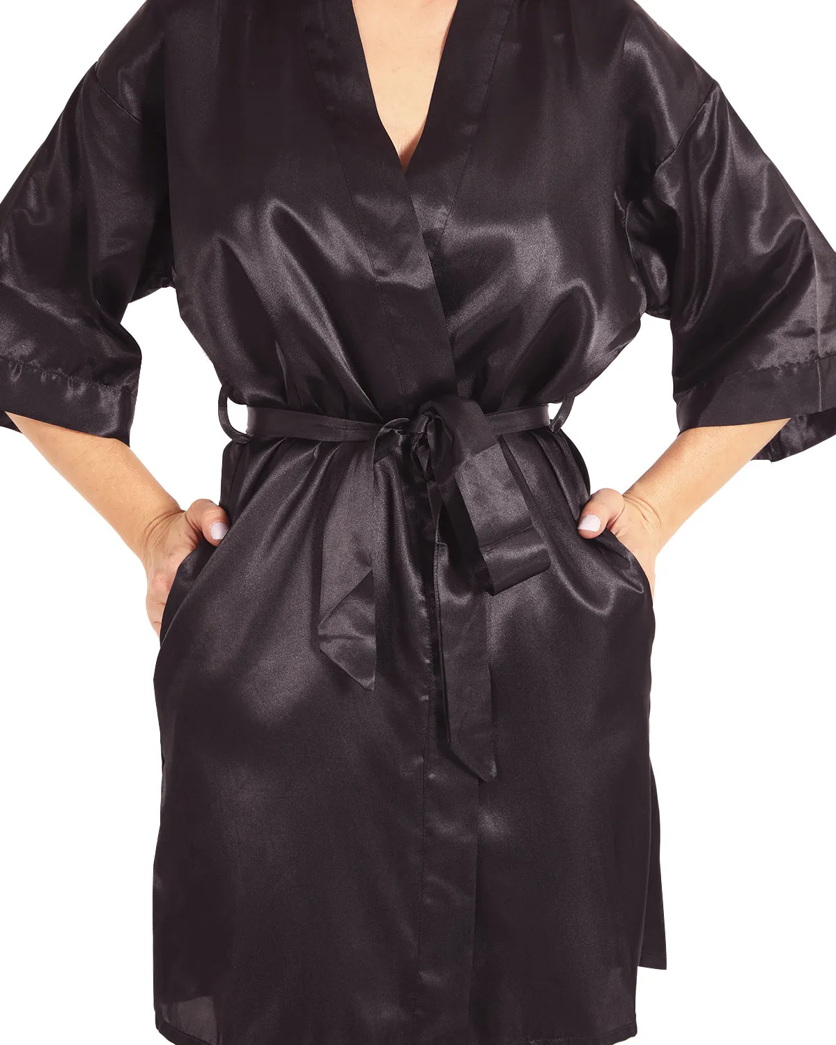 Marilyn Satin Silk Robe - Black