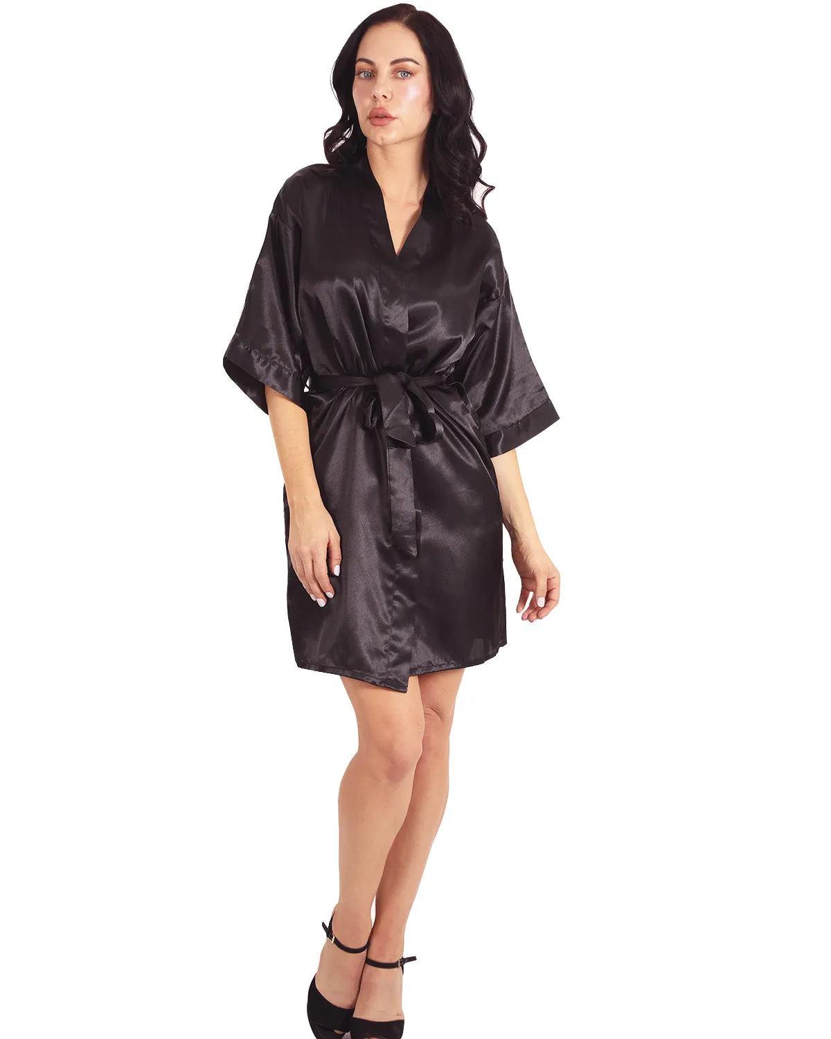 Marilyn Satin Silk Robe - Black