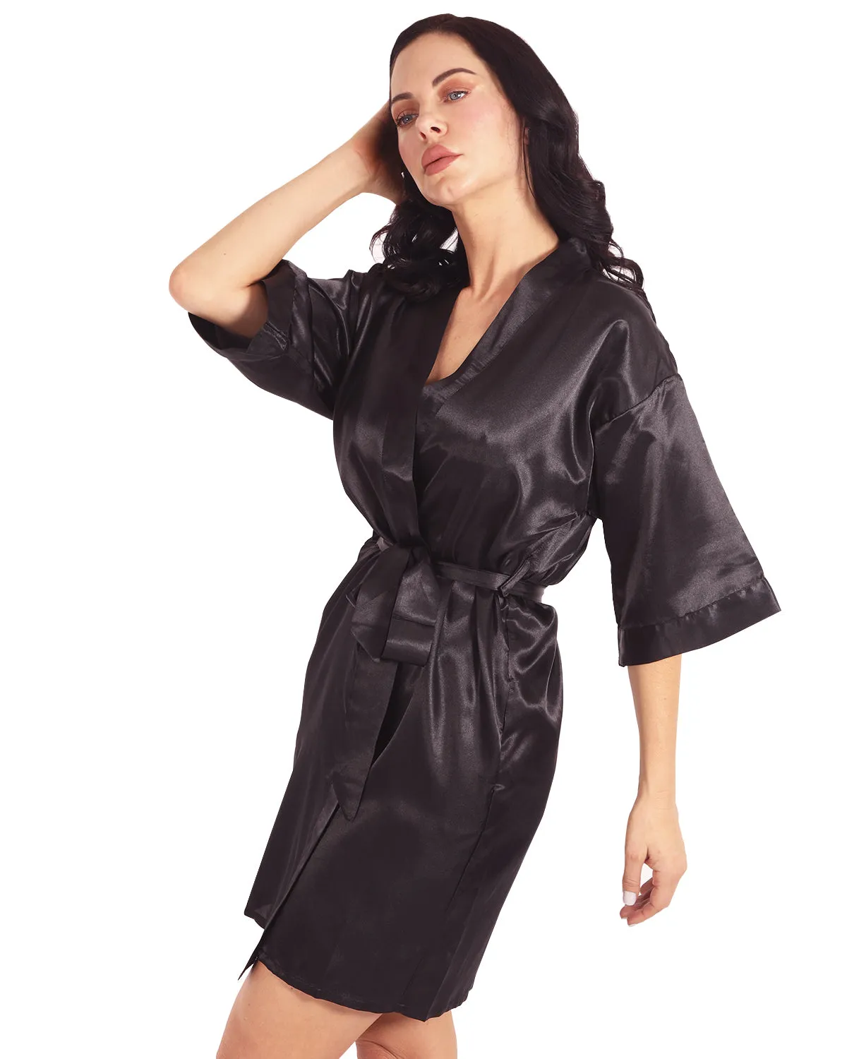 Marilyn Satin Silk Robe - Black