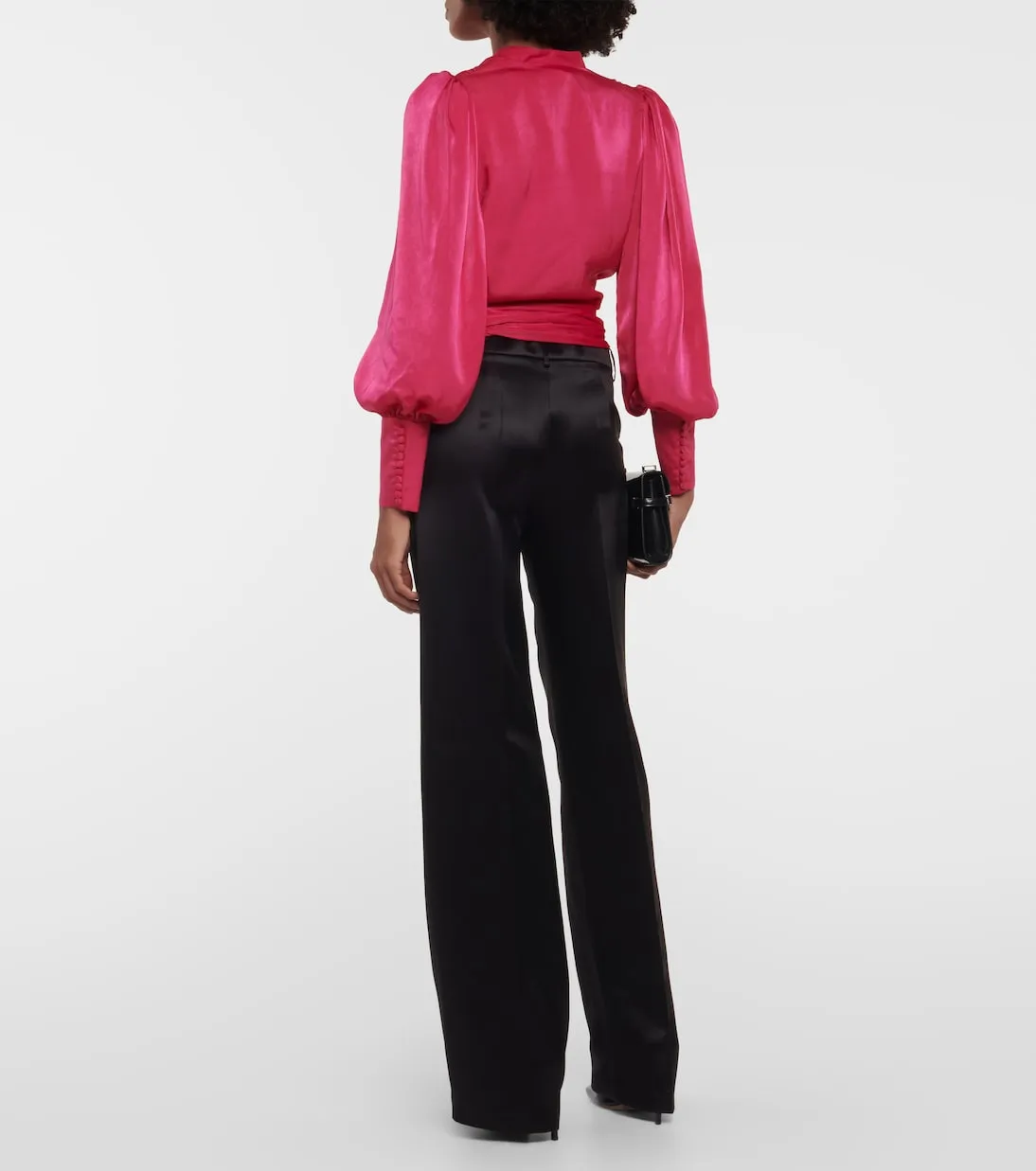 Mouglalis satin blouse with Costarellos wrap, pink