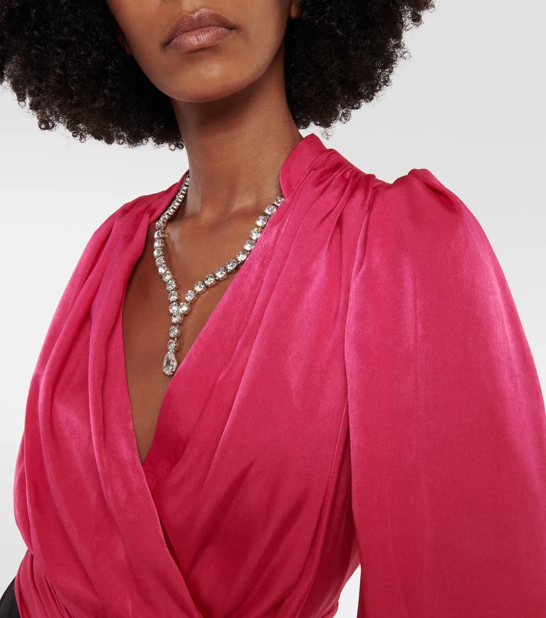 Mouglalis satin blouse with Costarellos wrap, pink