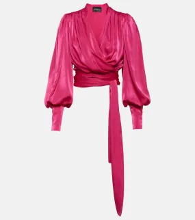 Mouglalis satin blouse with Costarellos wrap, pink