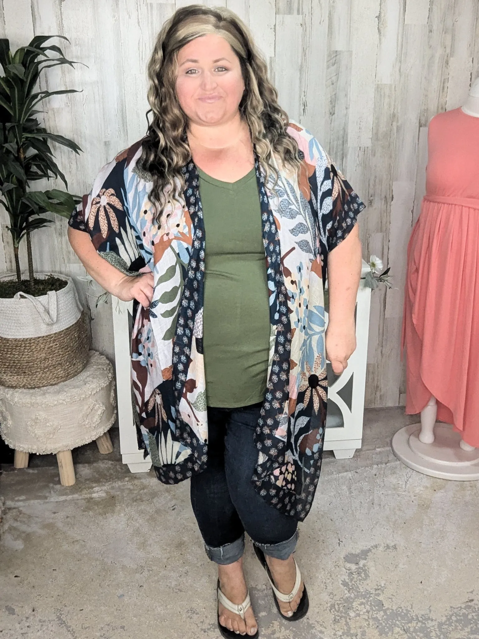 Nadia Mod Botanical Print Kimono in Navy Multi