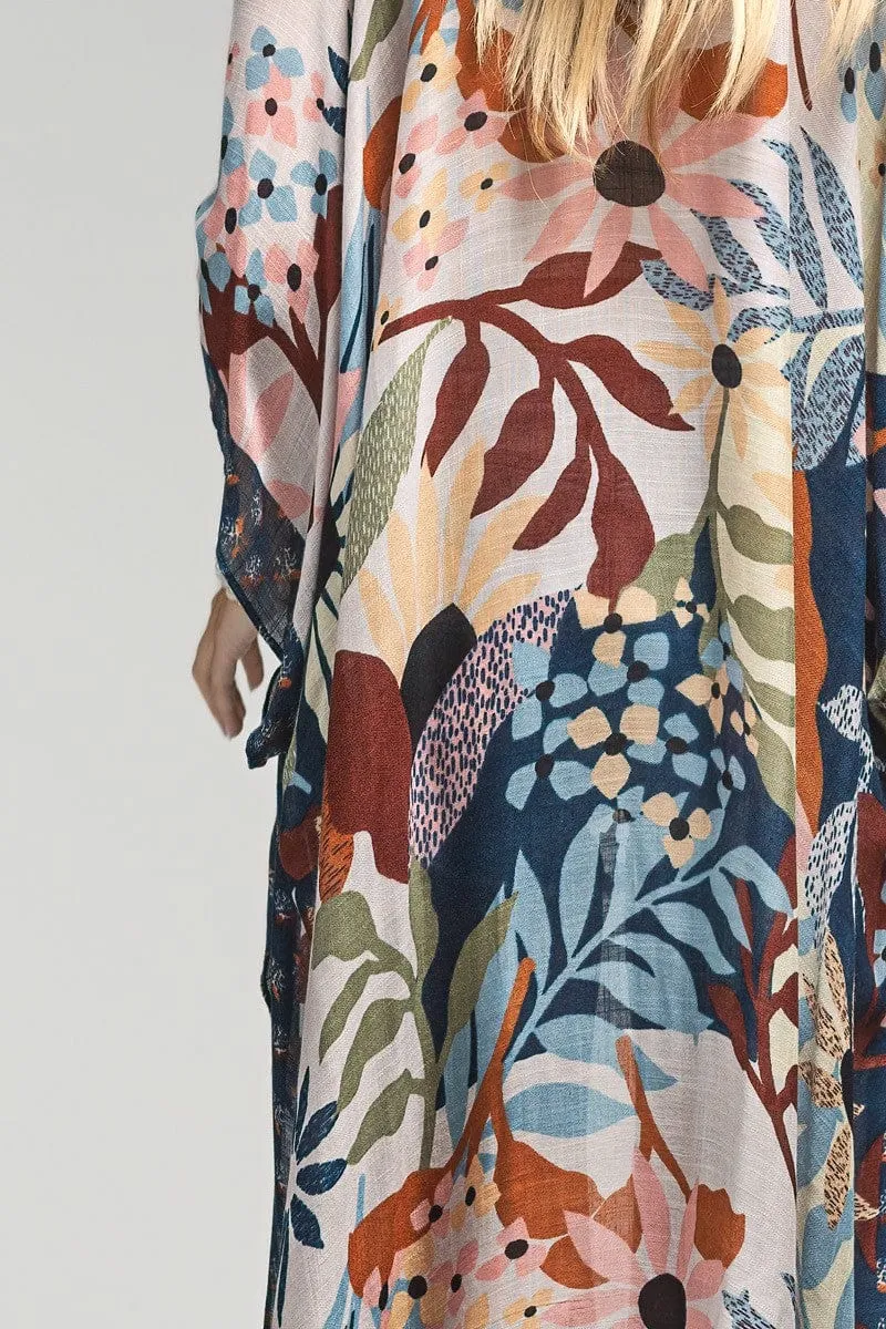 Nadia Mod Botanical Print Kimono in Navy Multi