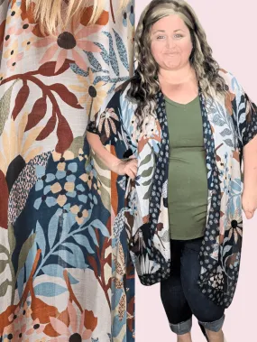 Nadia Mod Botanical Print Kimono in Navy Multi