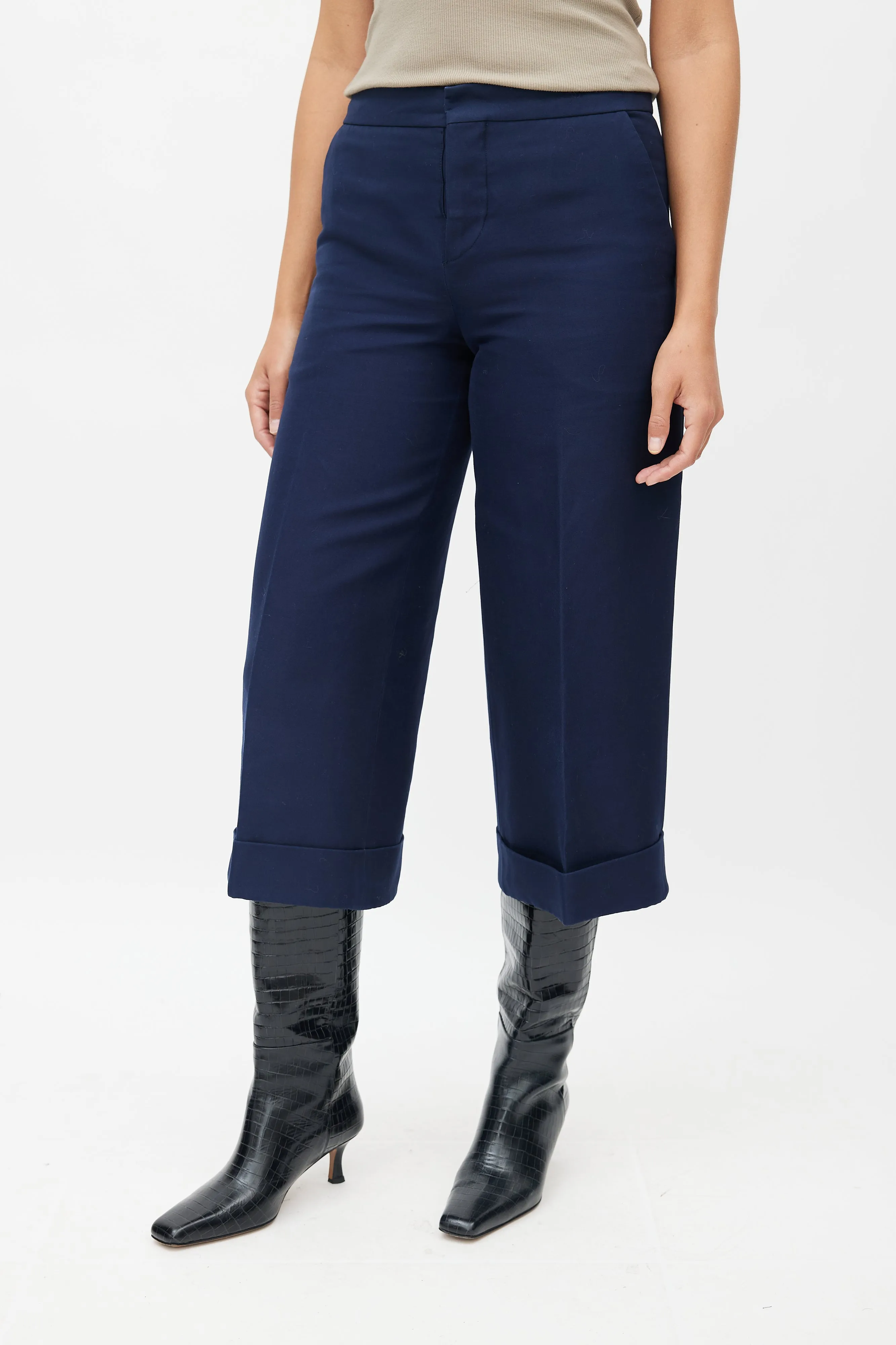 Navy Wide Leg Pleated Capri