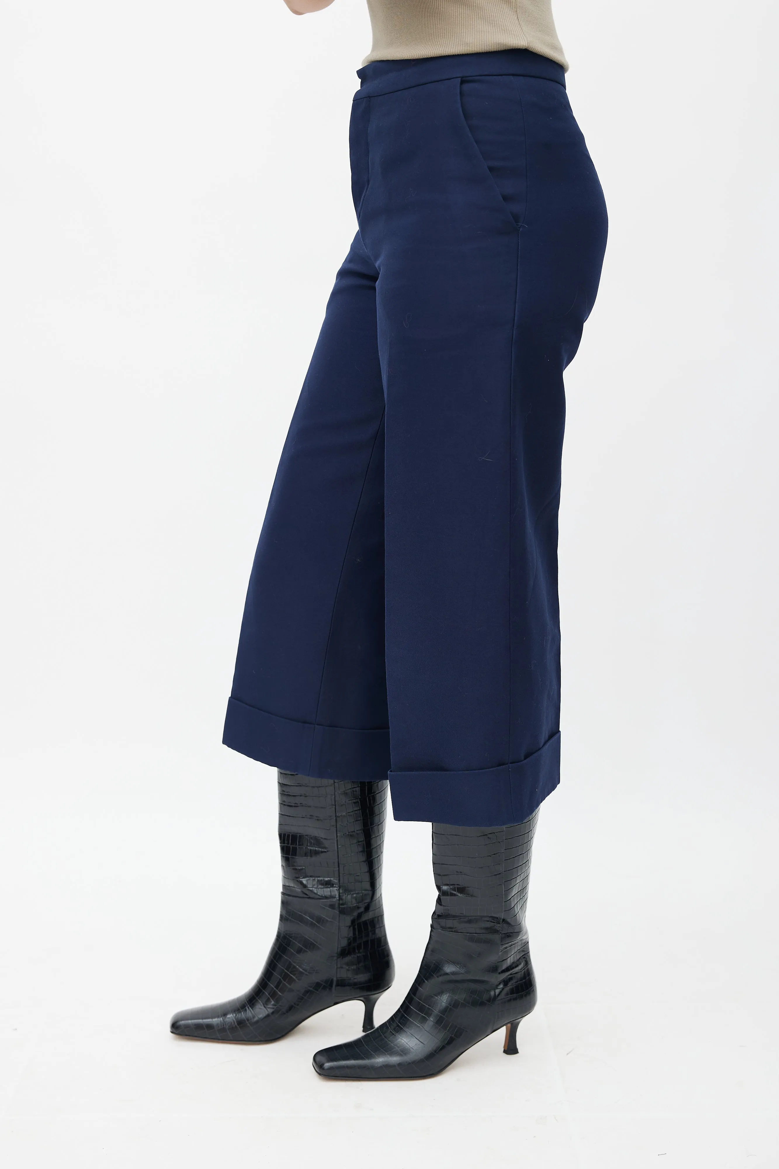 Navy Wide Leg Pleated Capri