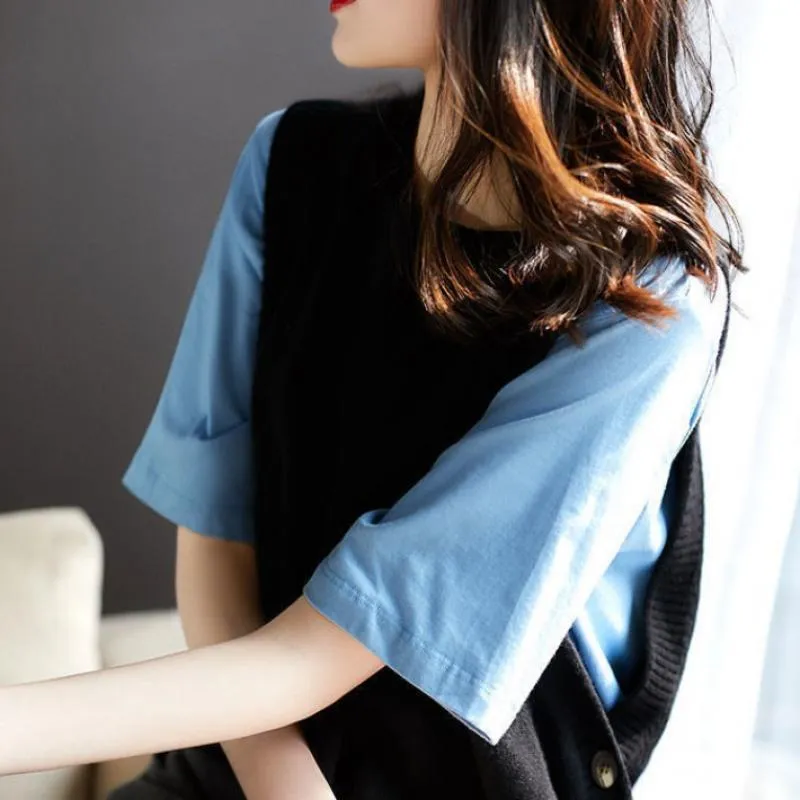 O-neck Sweater Vests Women Elegant Loose Sleeveless Knitted Sweaters Side-button All-match Stylish Popular Solid Cozy Ulzzang