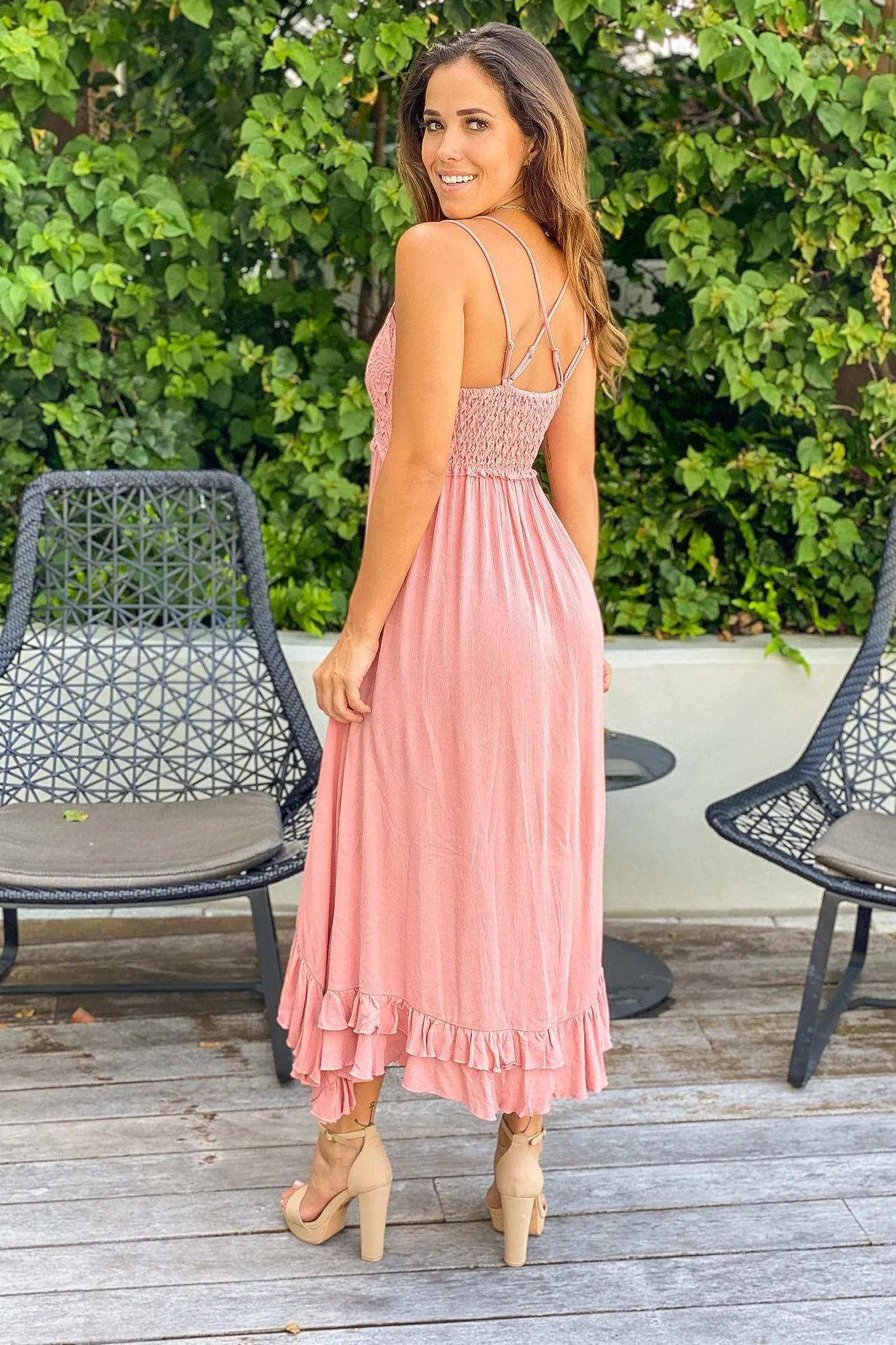 Peach Crochet Top High Low Dress