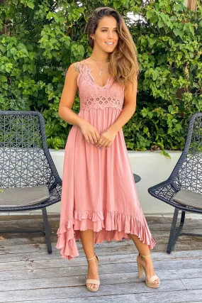 Peach Crochet Top High Low Dress