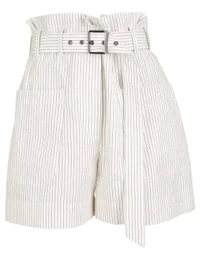 Pinestripe Paperbag Waist Belted Bermuda Shorts