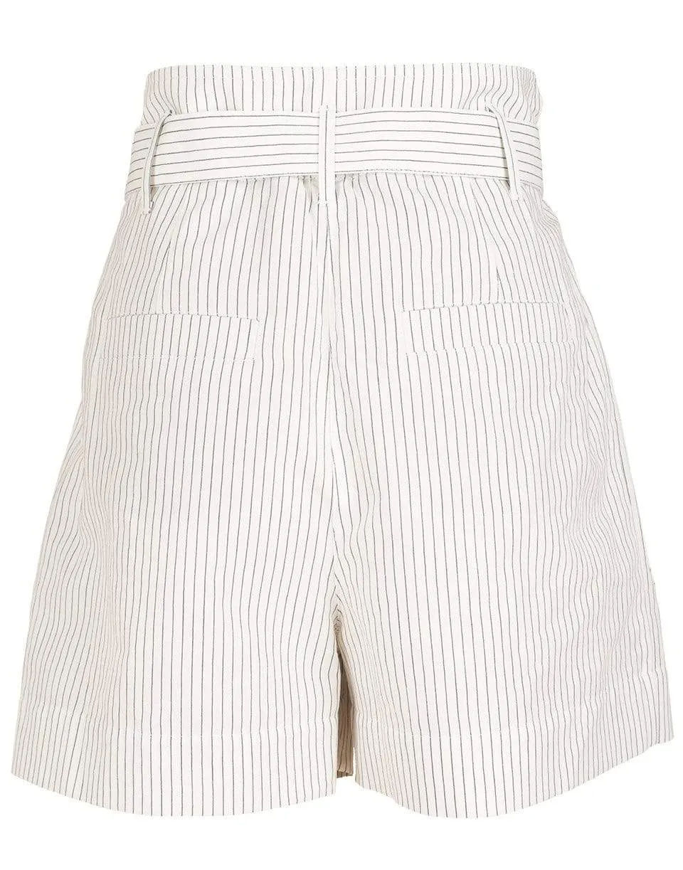 Pinestripe Paperbag Waist Belted Bermuda Shorts