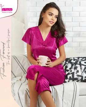 Pink Satin nightdress set for Woman