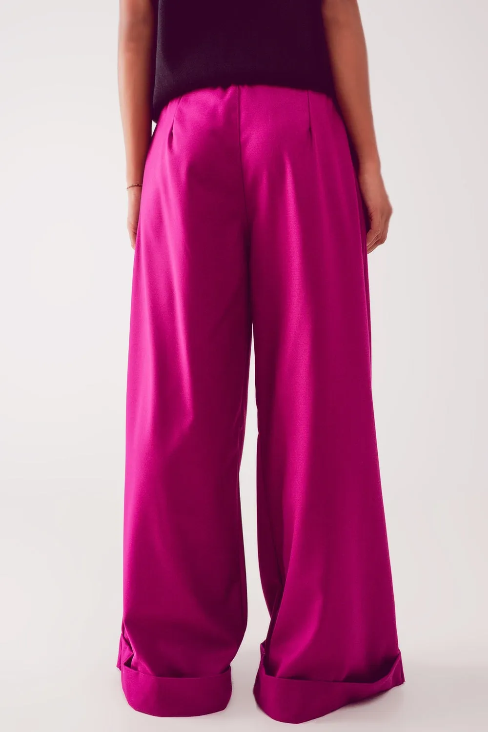 Pleated Wide Leg Pants in Fuchsia