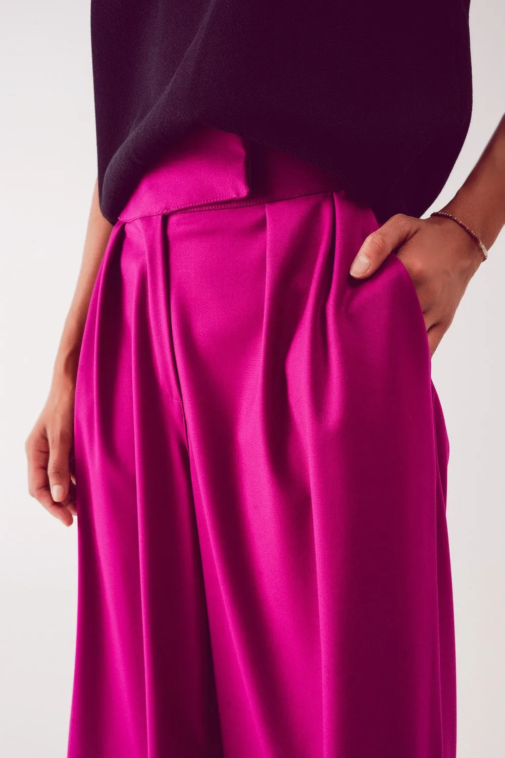 Pleated Wide Leg Pants in Fuchsia