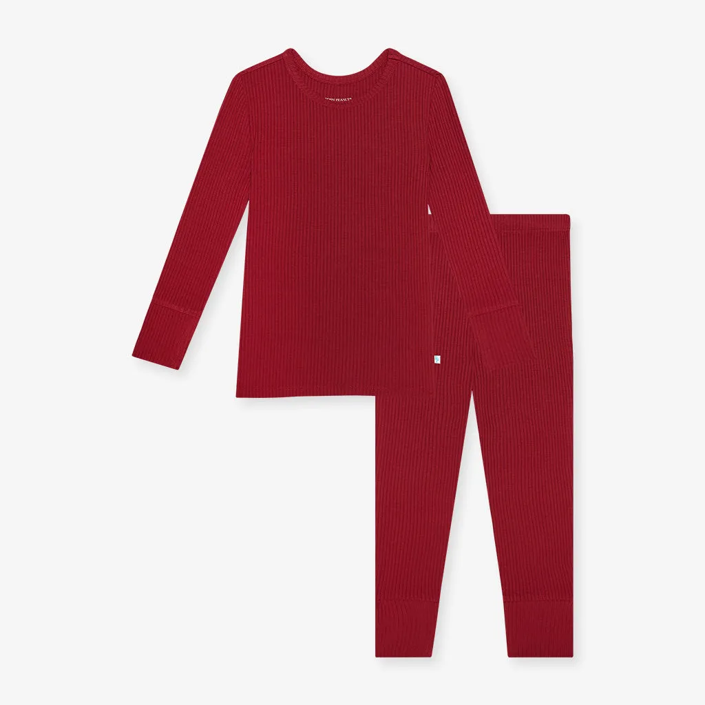 Posh Peanut Dark Red Solid Ribbed L/S Basic Loungewear