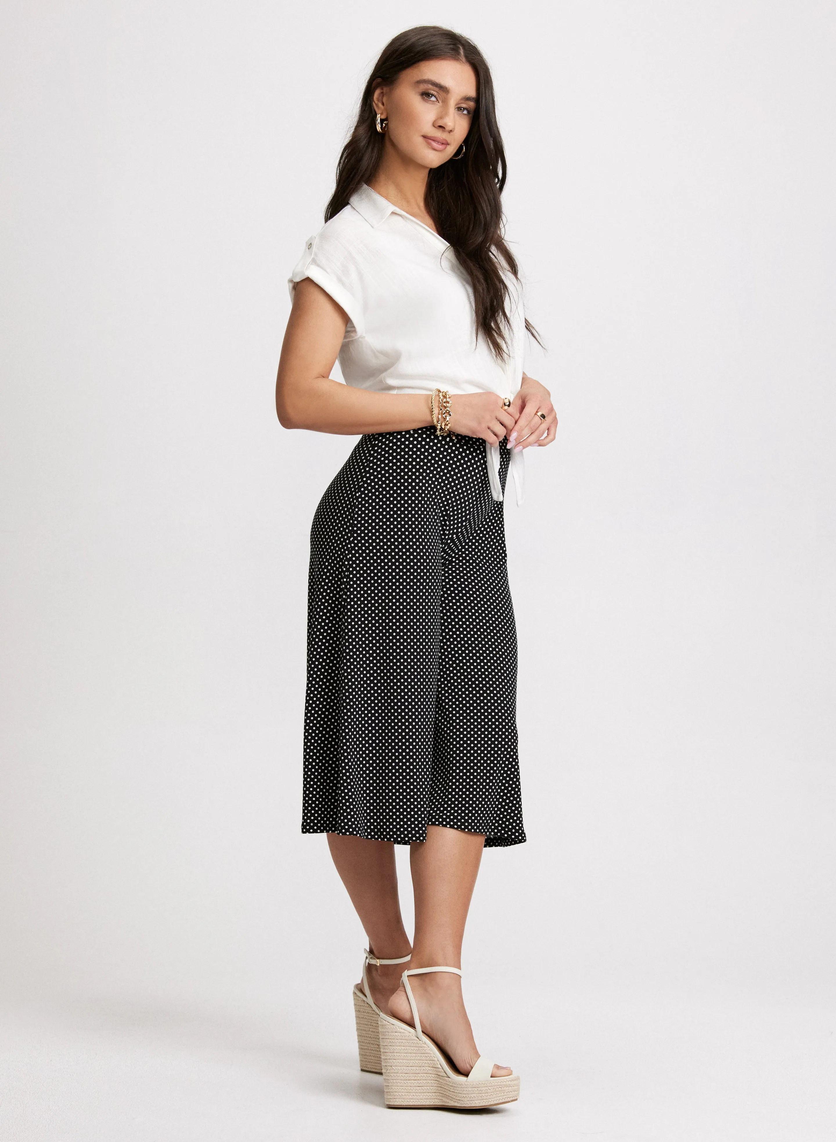 Pull-On Polka Dot Wide Leg Capris