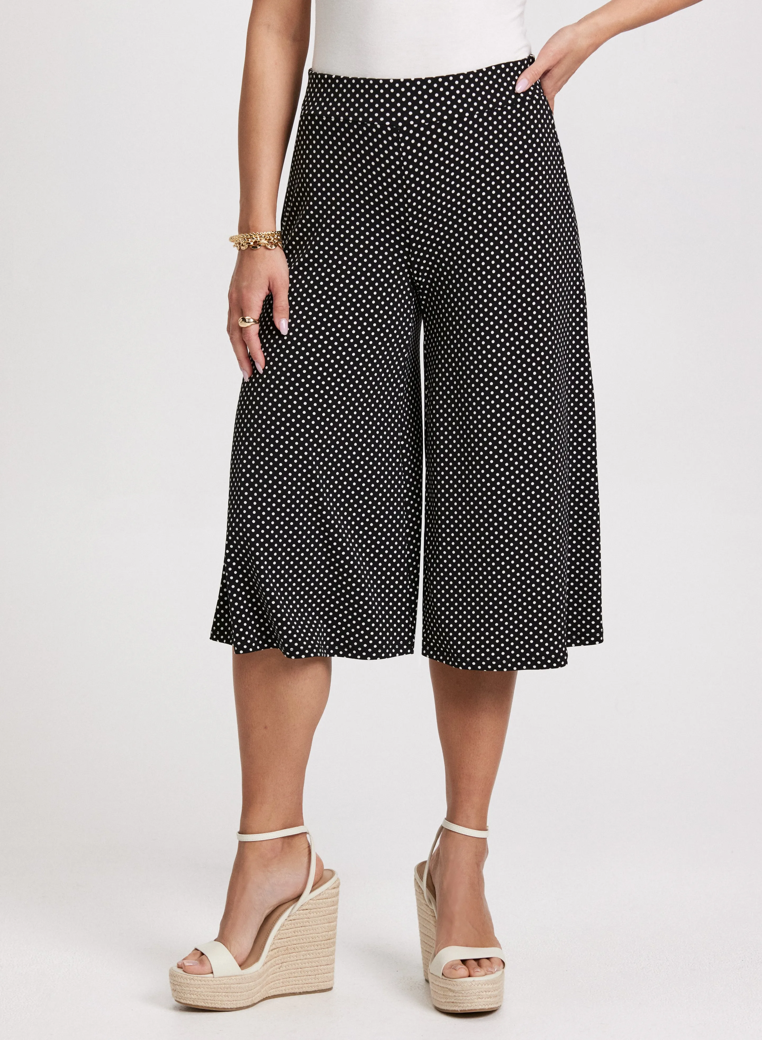 Pull-On Polka Dot Wide Leg Capris