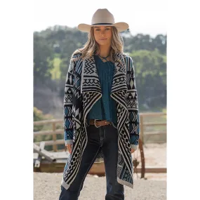 Pure Western Womens Diane Knitted Cardigan Grey Marle/Teal