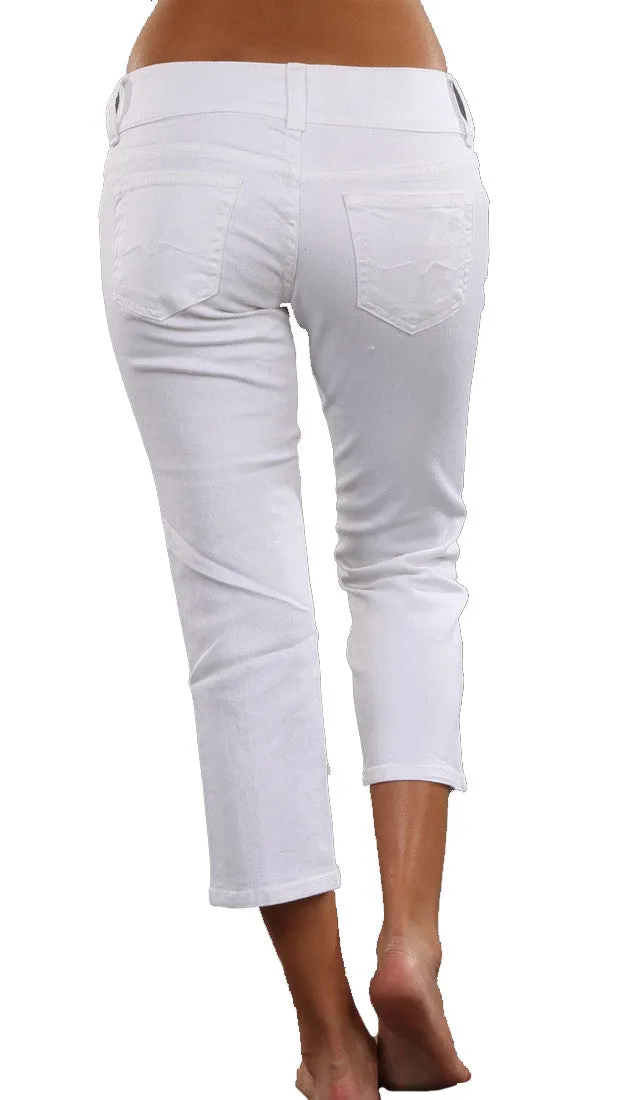 Red Engine Capri Jeans in White