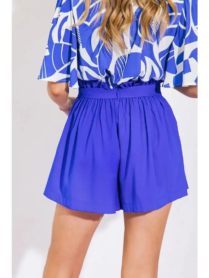 Royal Blue Pleated Belted Shorts