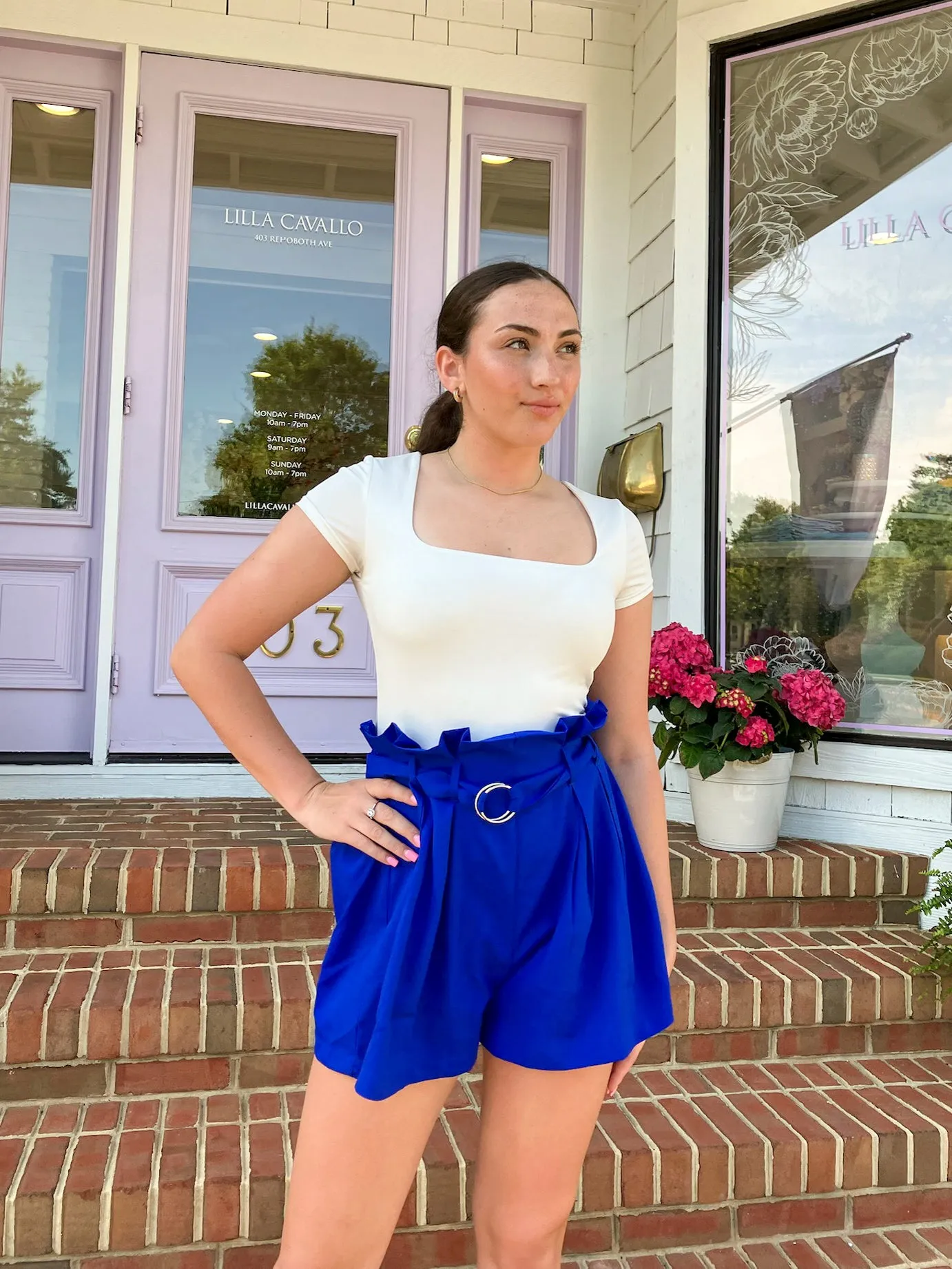 Royal Blue Pleated Belted Shorts